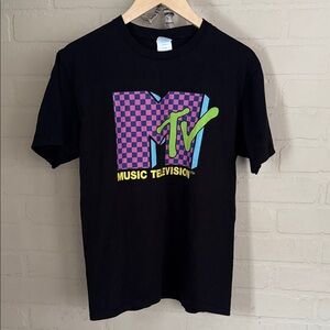 Black MTV shirt Graphic T-Shirt 100% cotton NEW checkered medium